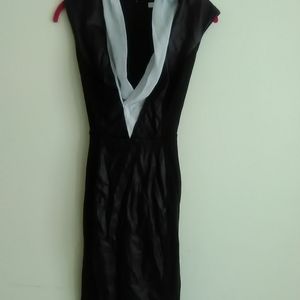 New York & Company leather fitted black dress